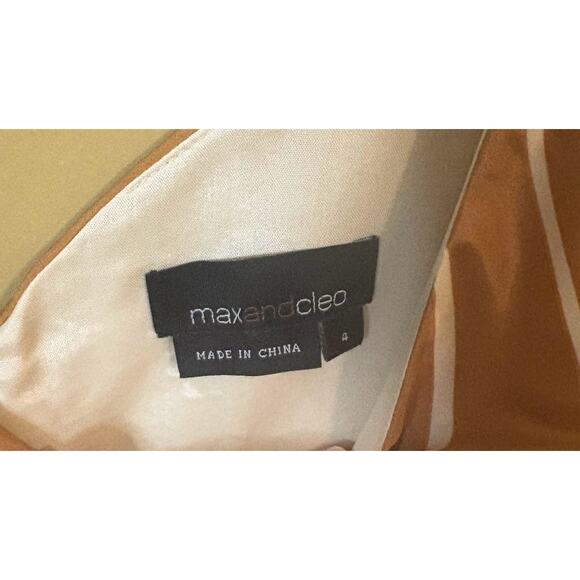 Max&Cleo Gold Abstract Print Sleeveless Fit and Flare Silk Cocktail Dress Size 4 - Picture 5 of 10